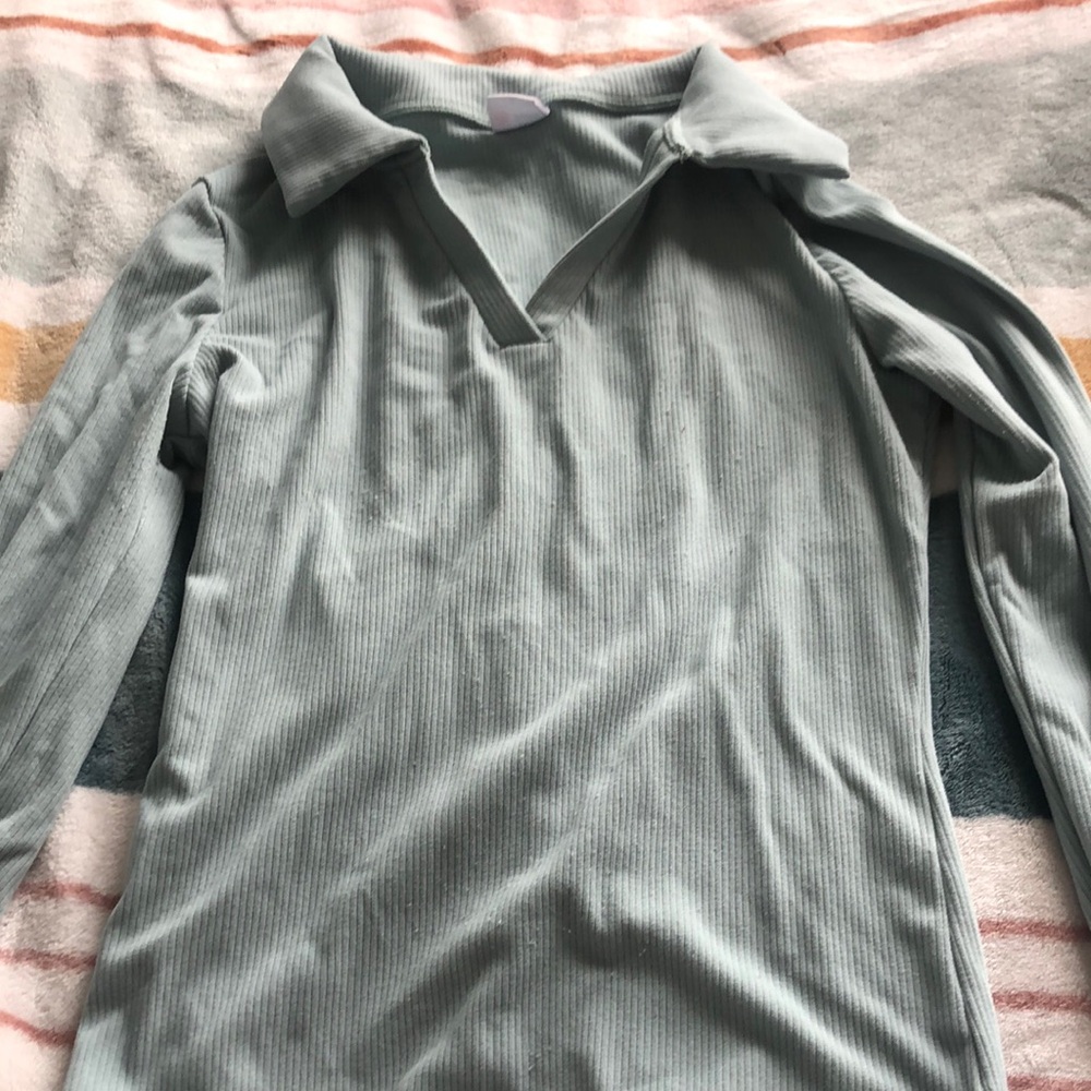 Women's Long Sleeve Ribbed Top - Light Blue